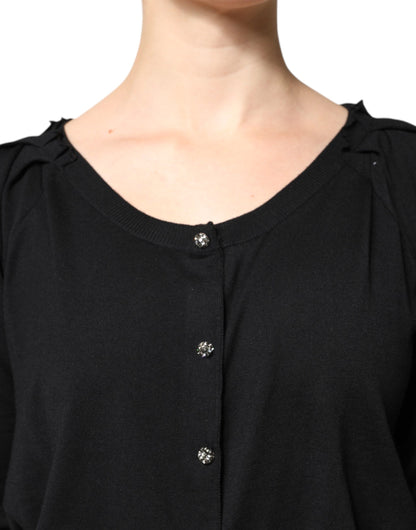 Dolce &amp; Gabbana – Schwarzes, kurzärmliges Blusenoberteil mit Knopfleiste