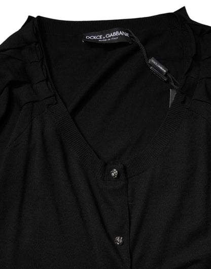 Dolce &amp; Gabbana – Schwarzes, kurzärmliges Blusenoberteil mit Knopfleiste