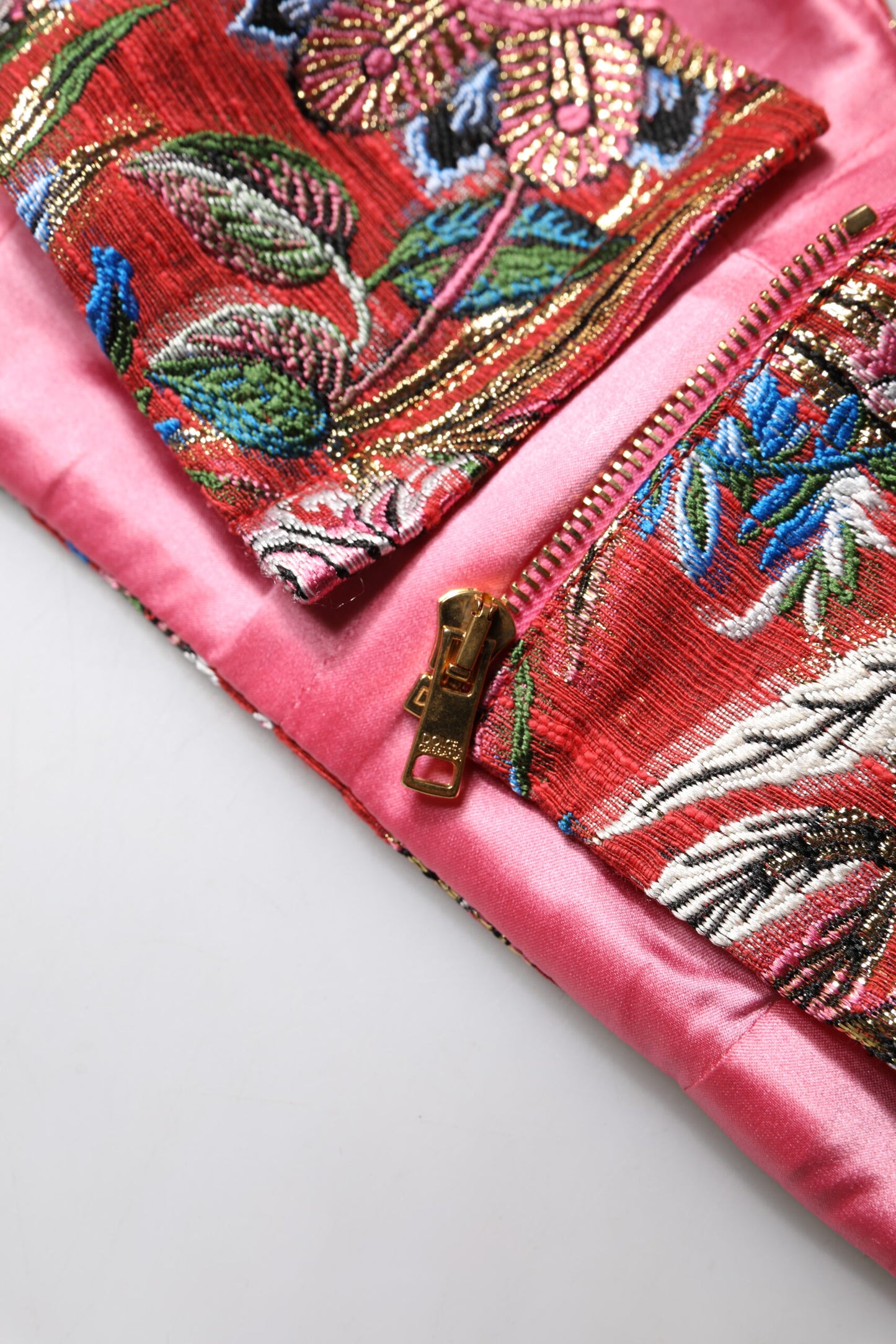 Dolce &amp; Gabbana – Kurzes Bustier-Korsett-Oberteil aus rotem Brokat mit Blumenmuster