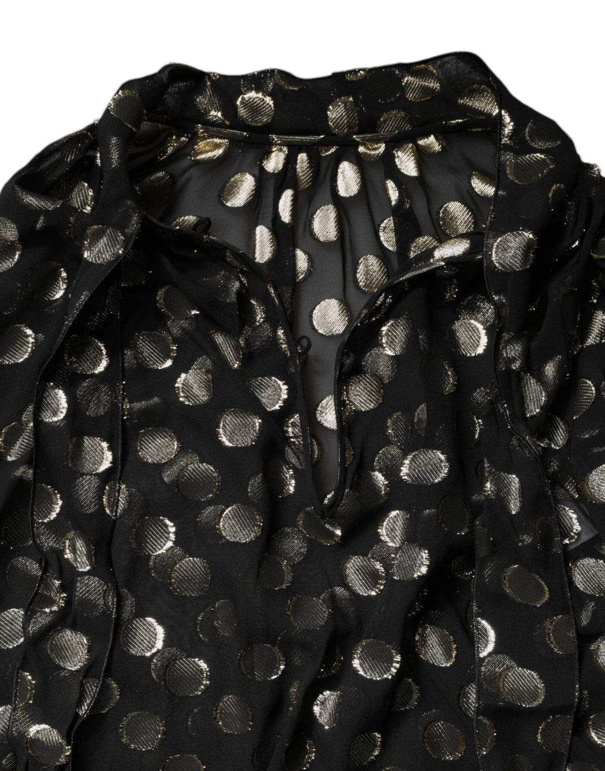 Dolce &amp; Gabbana – Schwarzes, transparentes Blusenoberteil mit gebundenem Halsausschnitt und Punkten