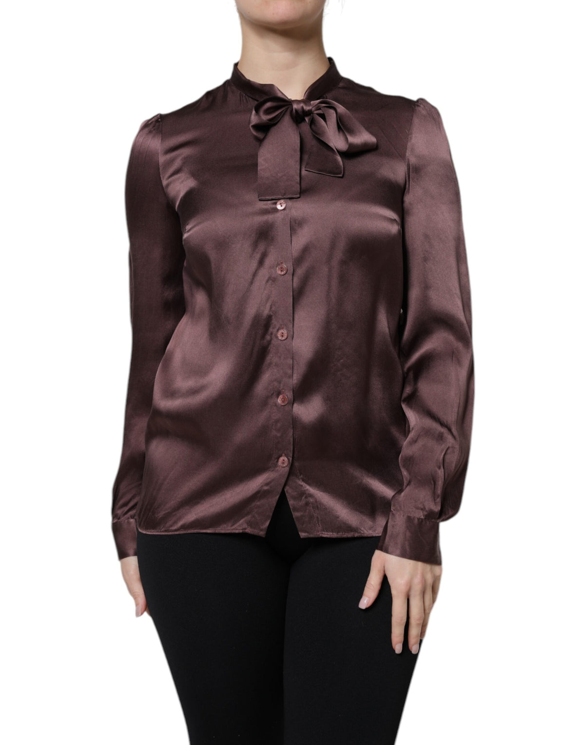 Dolce &amp; Gabbana, Braunes Blusentop mit langem Ascot-Kragen