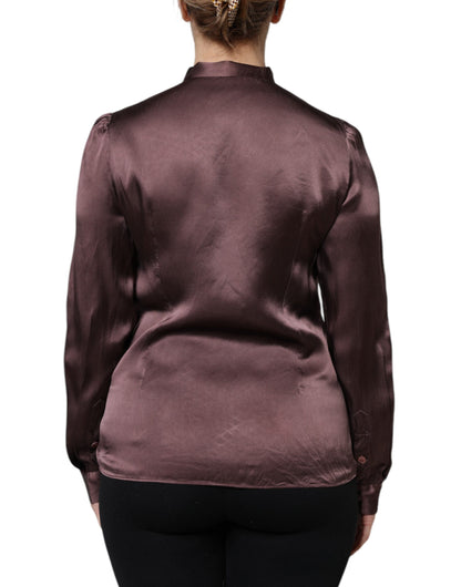 Dolce &amp; Gabbana, Braunes Blusentop mit langem Ascot-Kragen