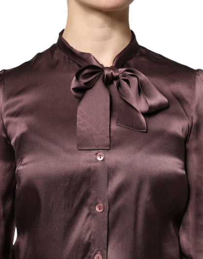Dolce &amp; Gabbana, Braunes Blusentop mit langem Ascot-Kragen