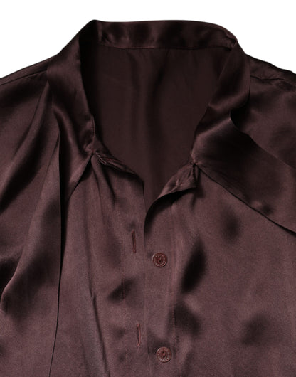 Dolce &amp; Gabbana, Braunes Blusentop mit langem Ascot-Kragen