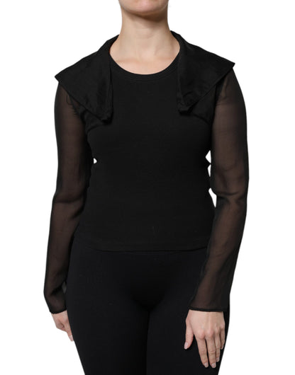 Dolce &amp; Gabbana – Transparentes Blusentop aus schwarzer Seide mit langen Ärmeln