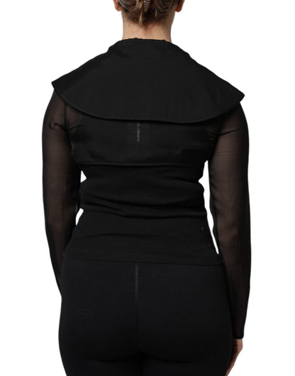 Dolce &amp; Gabbana – Transparentes Blusentop aus schwarzer Seide mit langen Ärmeln