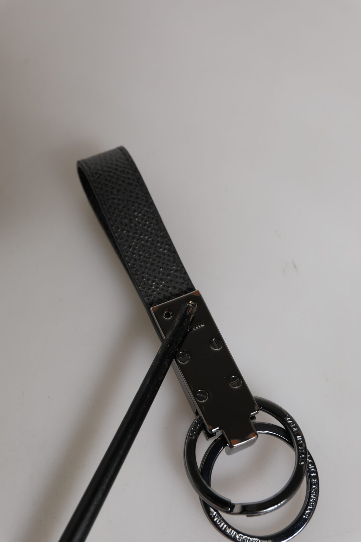 Dolce & Gabbana Brown Leather DG Plaque Double Keyring Holder Keychain