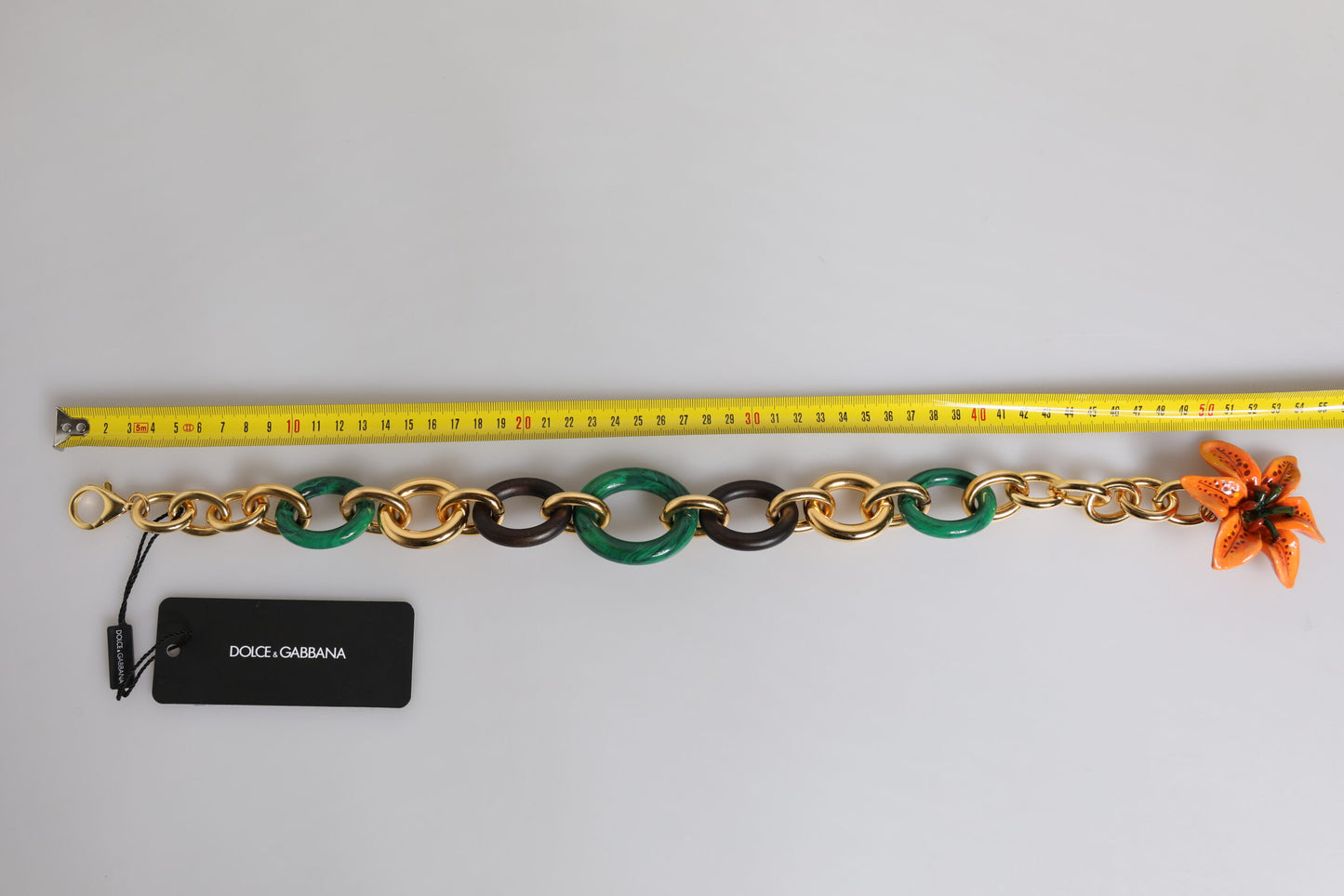 Dolce &amp; Gabbana – Mehrfarbige Halskette mit orangefarbener Lilien-Blumenkette aus goldfarbenem Messing