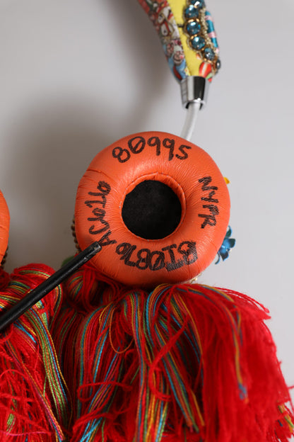 Dolce &amp; Gabbana – Mehrfarbige, skurrile Kopfhörer mit Quasten und Kristallen