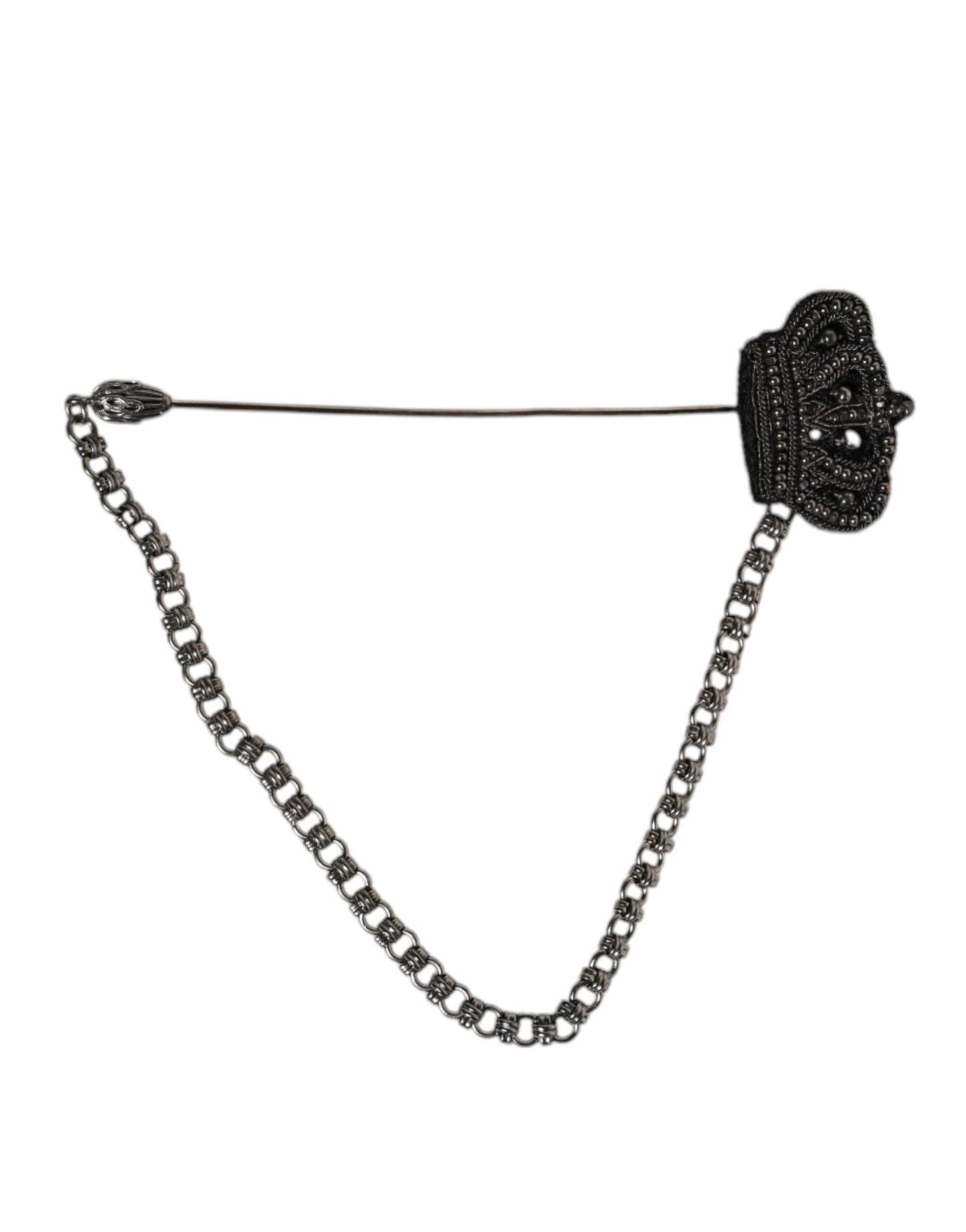 Dolce &amp; Gabbana Silberfarbene Messing-Kronenkette für Damenbrosche und Anstecknadel