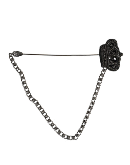 Dolce &amp; Gabbana Silberfarbene Messing-Kronenkette für Damenbrosche und Anstecknadel