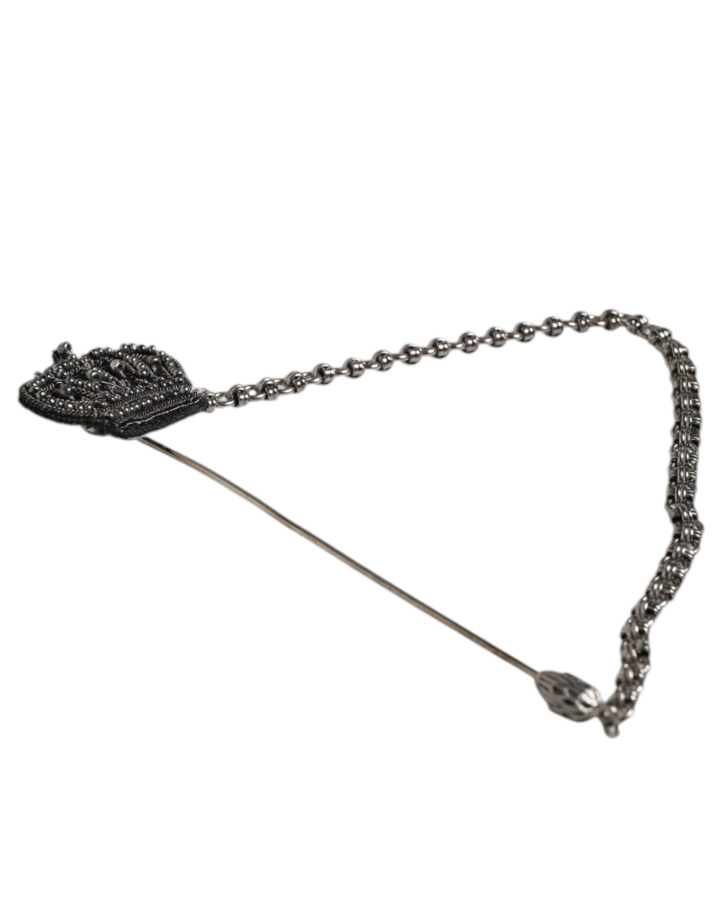 Dolce &amp; Gabbana Silberfarbene Messing-Kronenkette für Damenbrosche und Anstecknadel