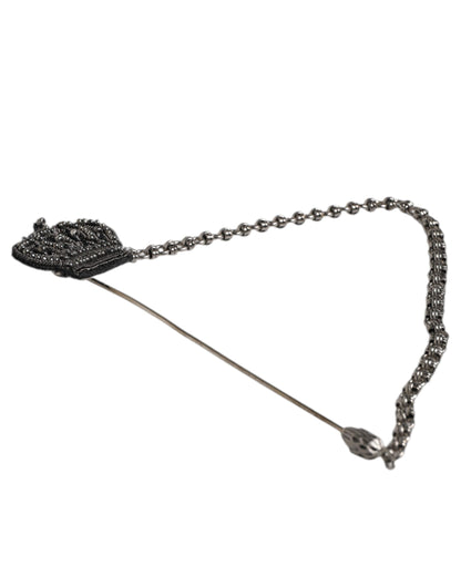 Dolce &amp; Gabbana Silberfarbene Messing-Kronenkette für Damenbrosche und Anstecknadel