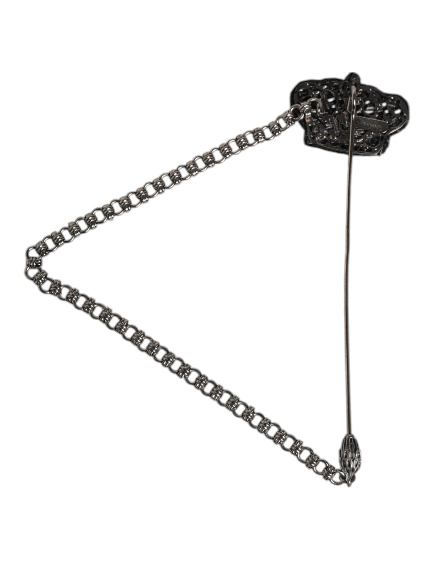 Dolce &amp; Gabbana Silberfarbene Messing-Kronenkette für Damenbrosche und Anstecknadel
