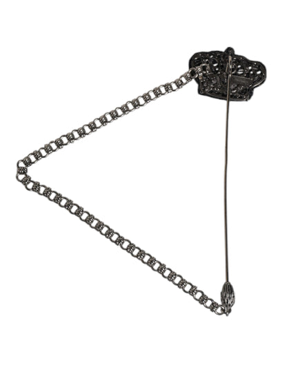 Dolce &amp; Gabbana Silberfarbene Messing-Kronenkette für Damenbrosche und Anstecknadel
