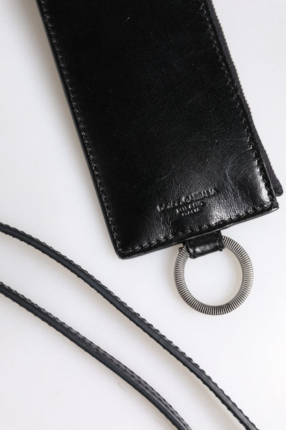 Dolce &amp; Gabbana – Kartenetui aus schwarzem Leder mit Logoprägung und Schlüsselband