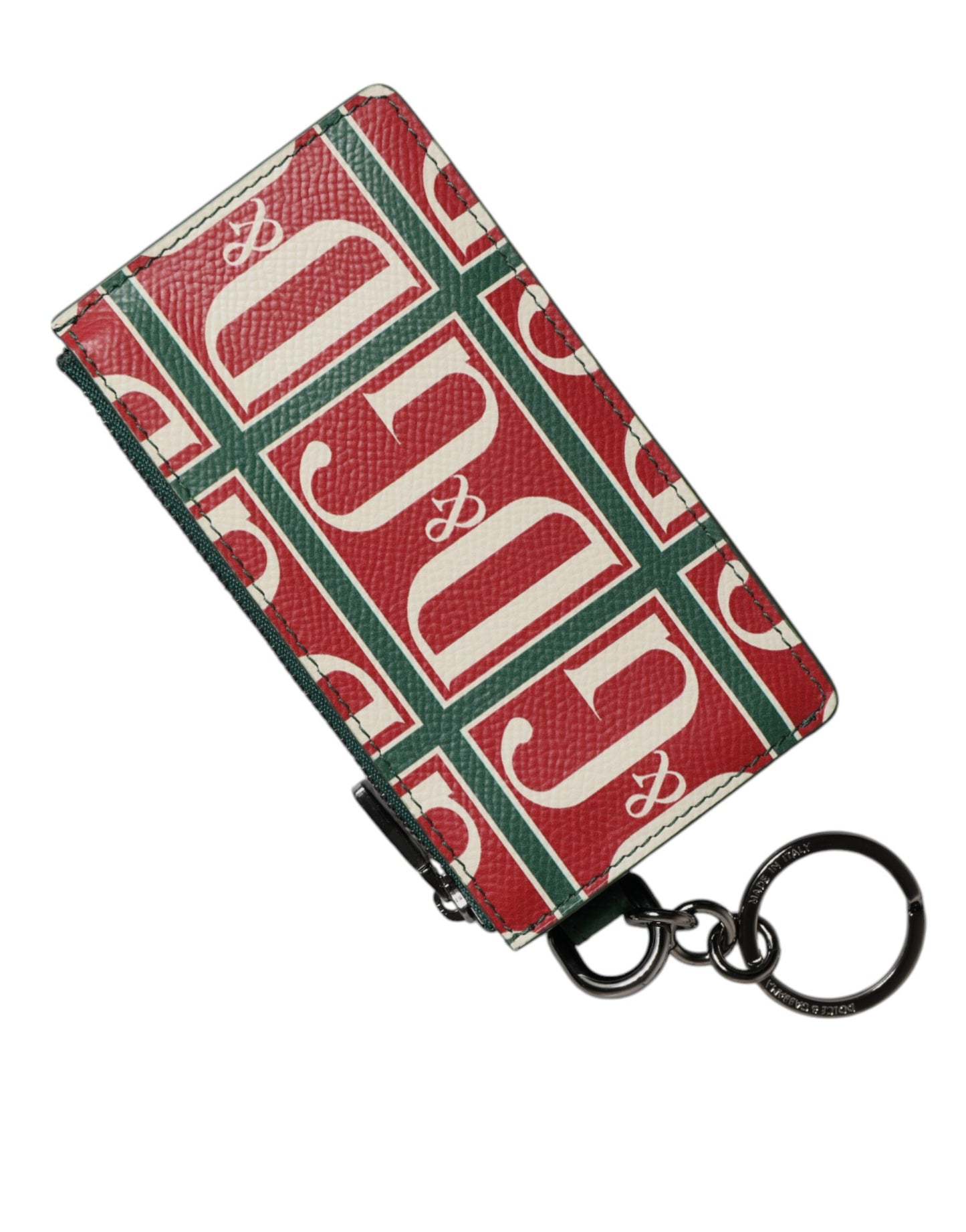 Dolce &amp; Gabbana Grünes Kartenetui aus Kalbsleder mit Logo-Print und Monogramm