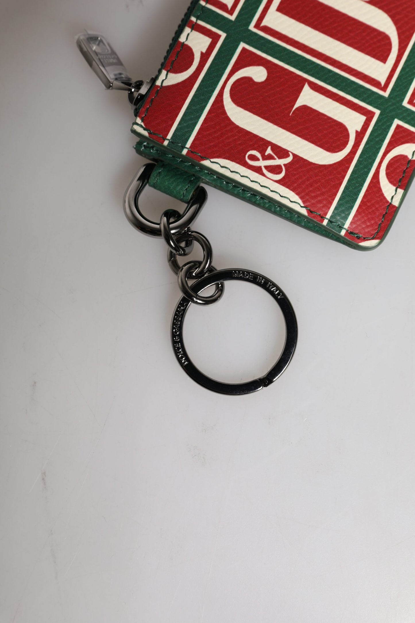 Dolce &amp; Gabbana Grünes Kartenetui aus Kalbsleder mit Logo-Print und Monogramm