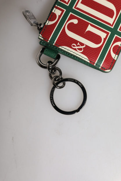 Dolce &amp; Gabbana Grünes Kartenetui aus Kalbsleder mit Logo-Print und Monogramm