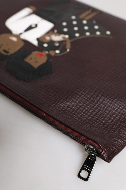 Dolce &amp; Gabbana Braunes Leder #DGFAMILY Verzierte Herren Clutch