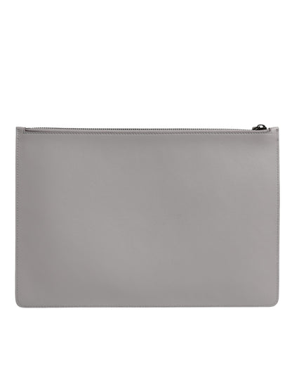 Dolce & Gabbana Gray Solid Leather DG Logo Men Clutch Zip Pouch Bag