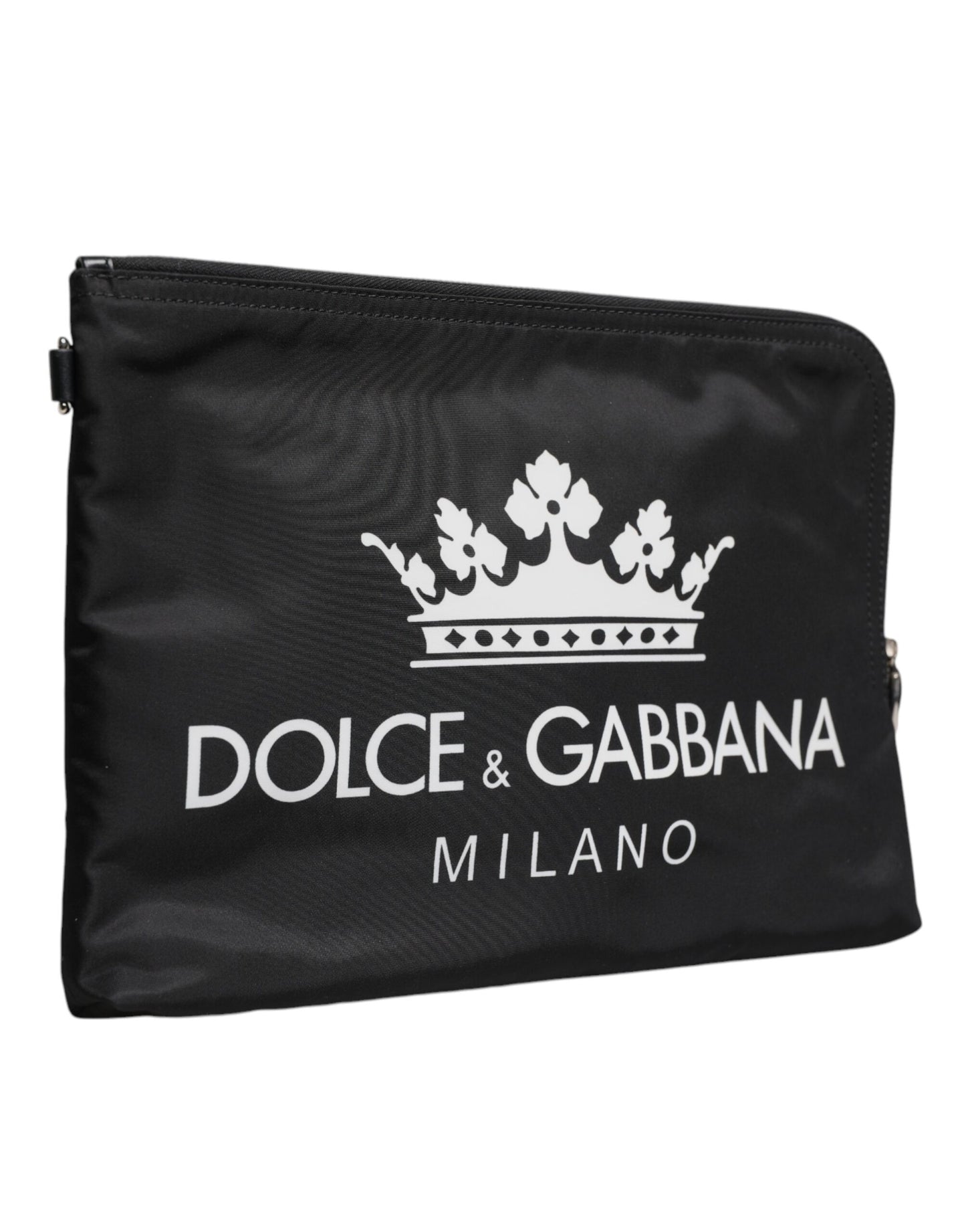 Dolce &amp; Gabbana Schwarze Clutch aus Nylon mit DG Milano-Print