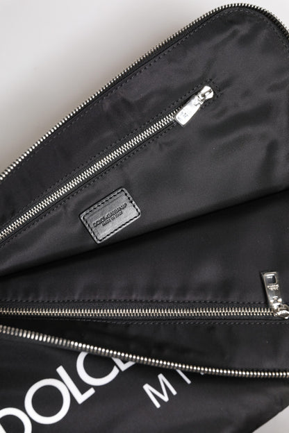 Dolce &amp; Gabbana Schwarze Clutch aus Nylon mit DG Milano-Print