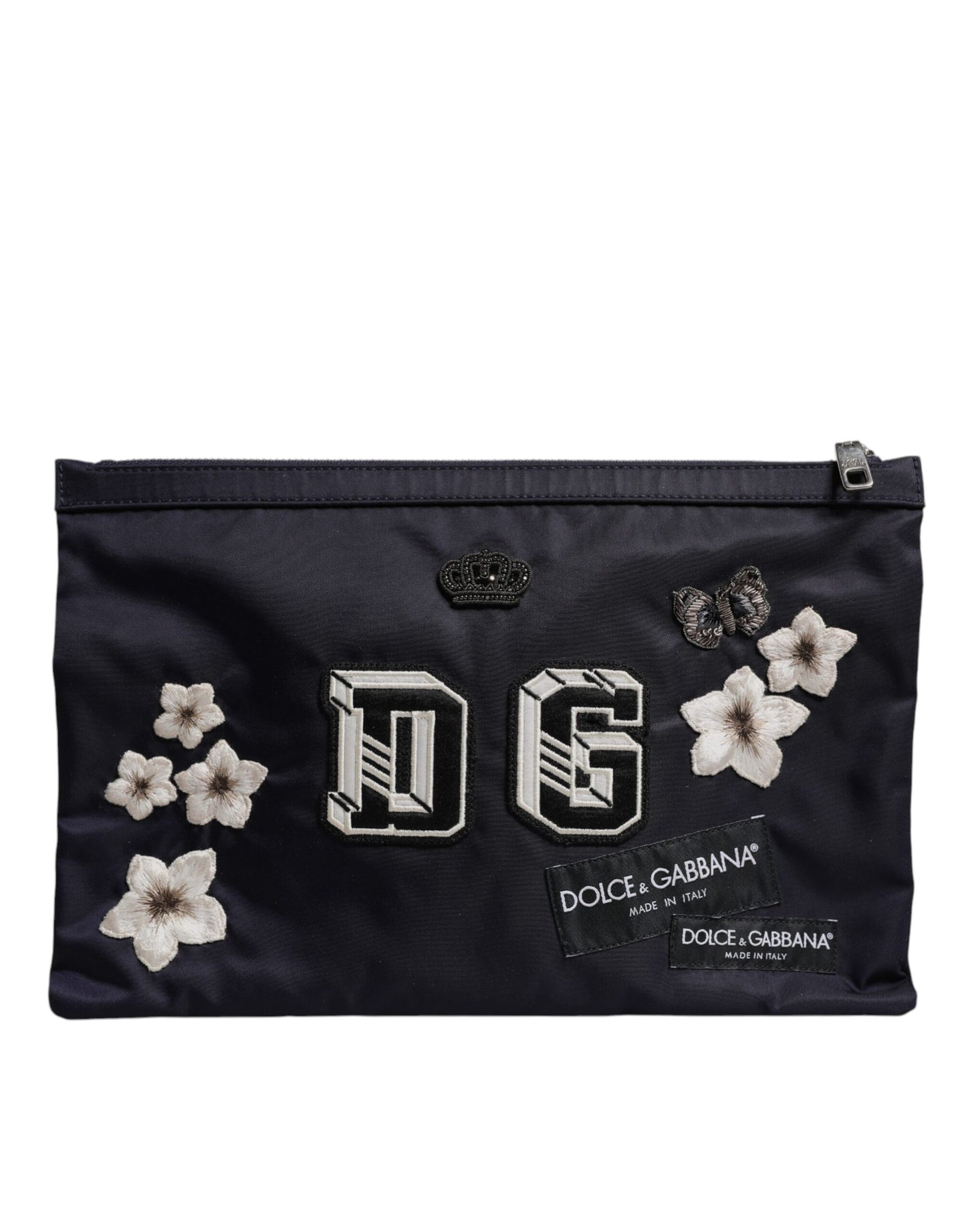 Dolce &amp; Gabbana – Blaue Clutch mit DG-Logo-Patch und Verzierung