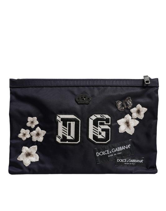 Dolce & Gabbana Blue DG Logo Patch Embellished Pouch Clutch Bag