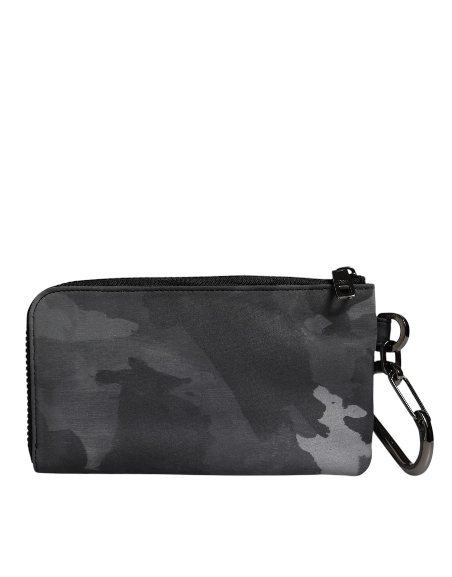 Dolce &amp; Gabbana – Schwarz-graue Camouflage-Tasche mit Logo-Plakette und Schlüsselring