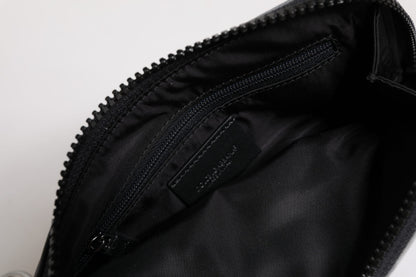 Dolce &amp; Gabbana – Schwarz-graue Camouflage-Tasche mit Logo-Plakette und Schlüsselring