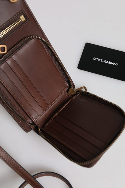 Dolce &amp; Gabbana – Umhängetasche aus braunem Leder mit Umhängeband