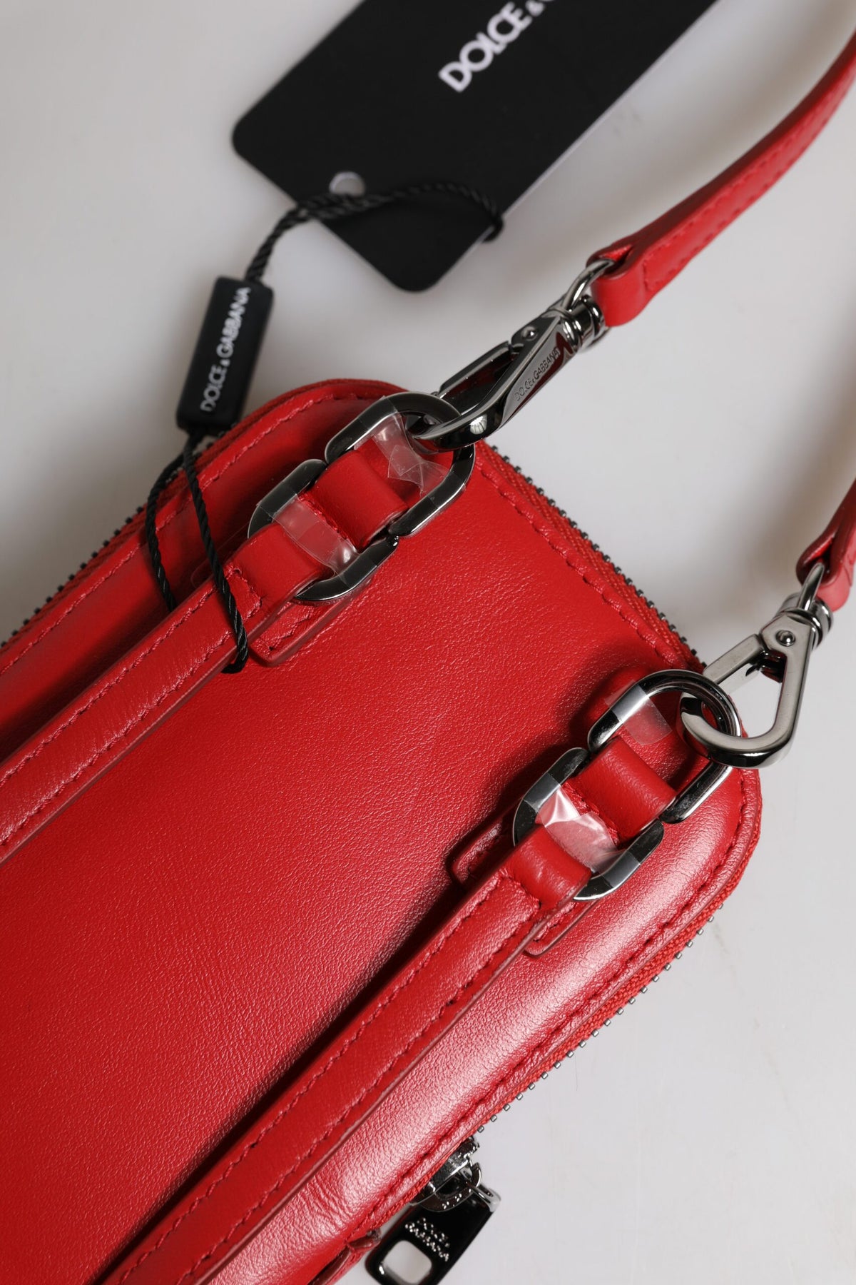 Dolce &amp; Gabbana Rote Ledergeldbörse, Handy-Umhängetasche mit Umhängeband