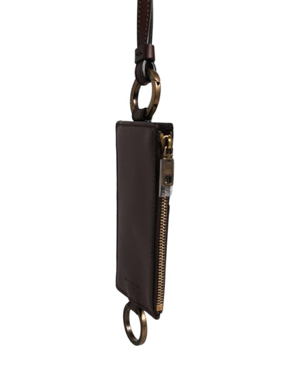 Dolce &amp; Gabbana – Kartenetui mit Logo und Lanyard aus braunem Kalbsleder