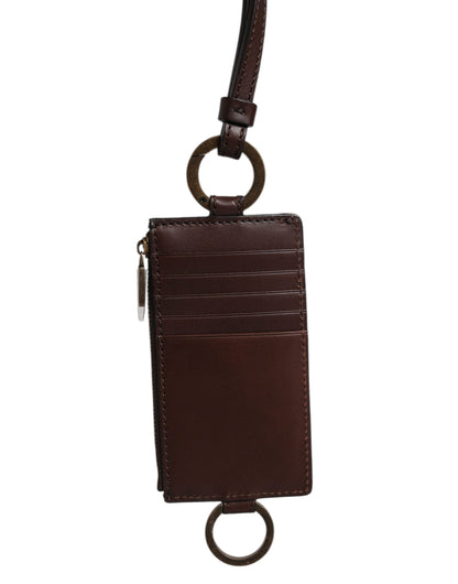 Dolce &amp; Gabbana – Kartenetui mit Logo und Lanyard aus braunem Kalbsleder