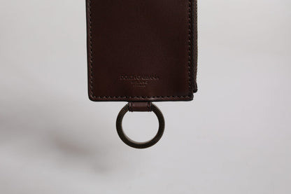 Dolce &amp; Gabbana – Kartenetui mit Logo und Lanyard aus braunem Kalbsleder