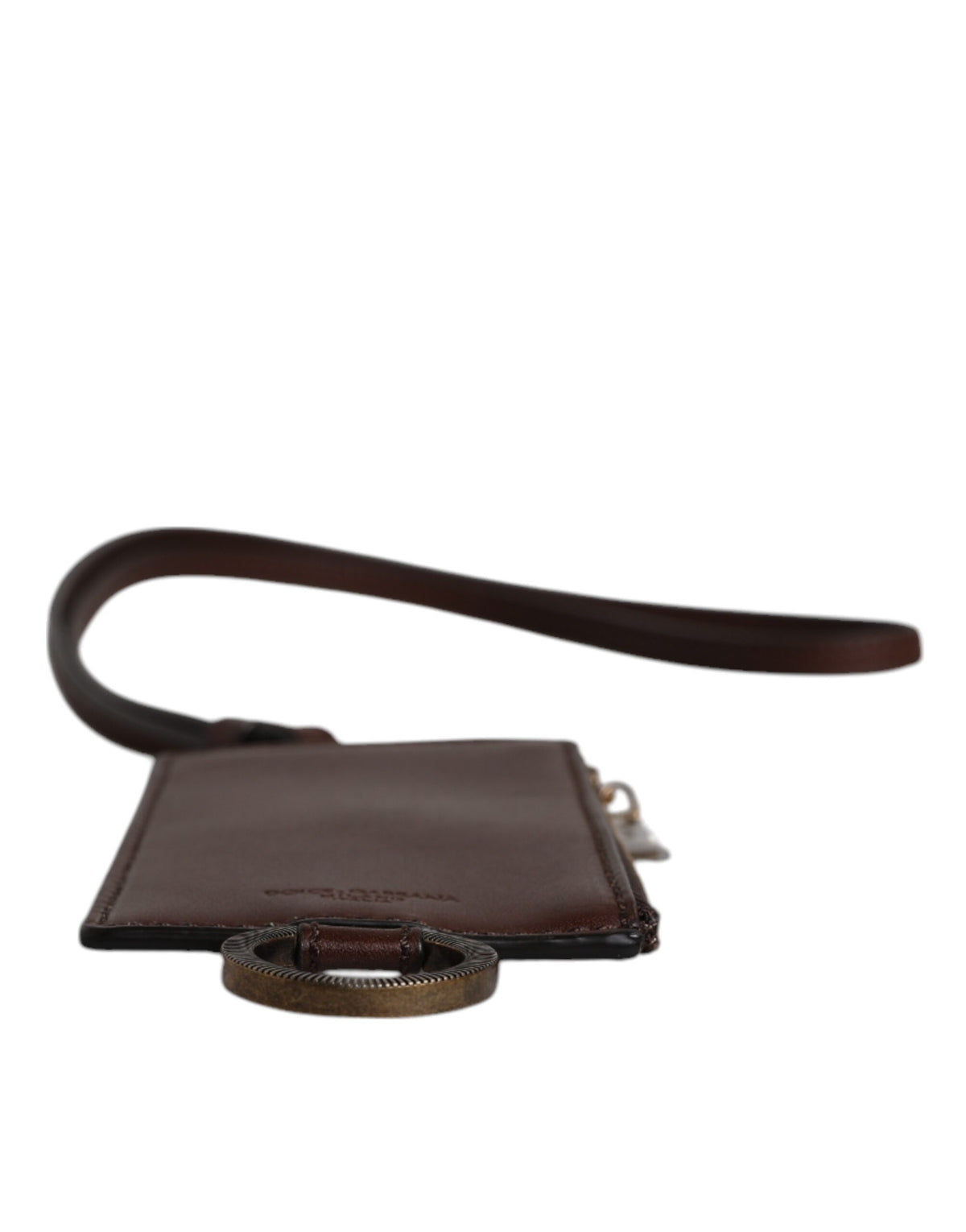 Dolce &amp; Gabbana – Kartenetui mit Logo und Lanyard aus braunem Kalbsleder