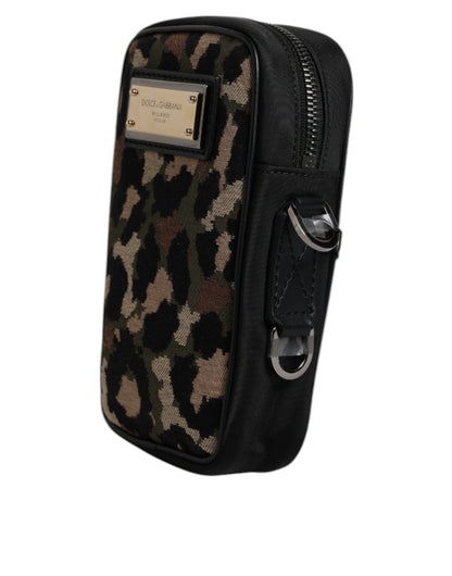 Dolce &amp; Gabbana – Mehrfarbige Umhängetasche aus Jacquard mit Leopardenmuster und Logo-Schild