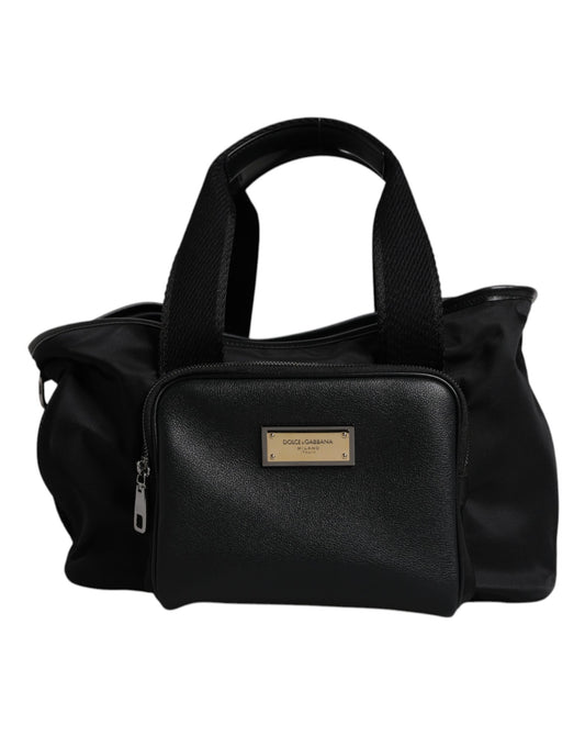 Dolce &amp; Gabbana – Schwarze Tragetasche mit Logo-Schild und Schultergurt für Haustiere