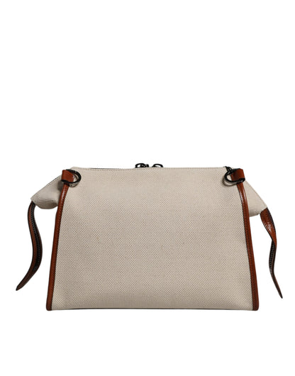 Dolce & Gabbana Beige Brown Cotton Leather Duffle Shoulder Bag