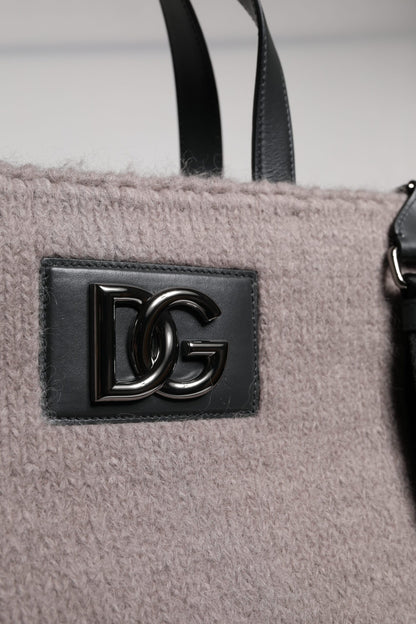 Dolce &amp; Gabbana – Tote-Umhängetasche aus Alpakawolle mit Logo-Plakette in Grau