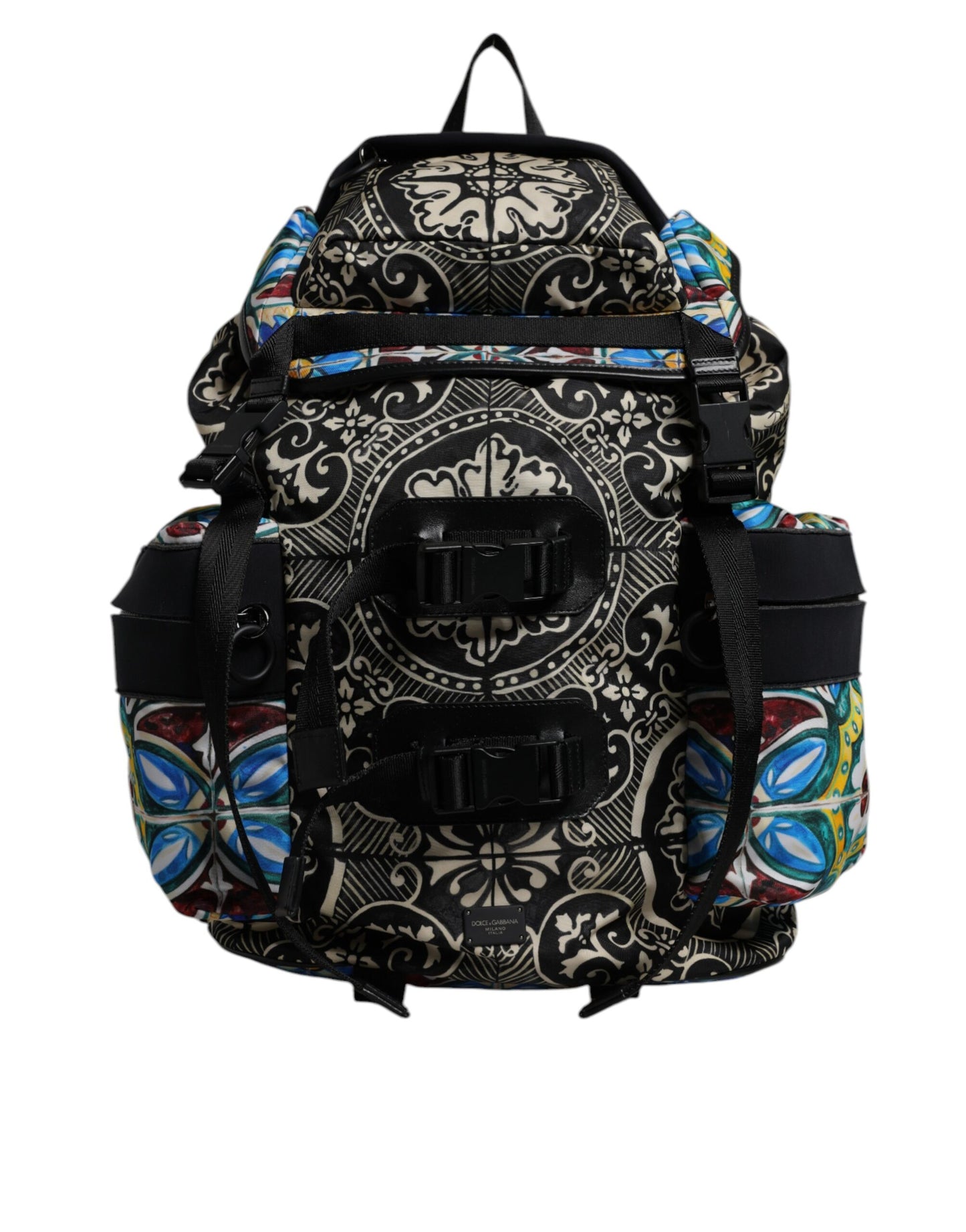 Dolce &amp; Gabbana Rucksack aus Nylon mit mehrfarbigem Maiolika-Print