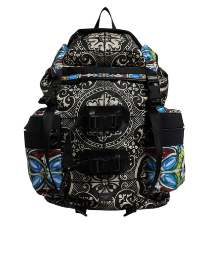 Dolce &amp; Gabbana Rucksack aus Nylon mit mehrfarbigem Maiolika-Print