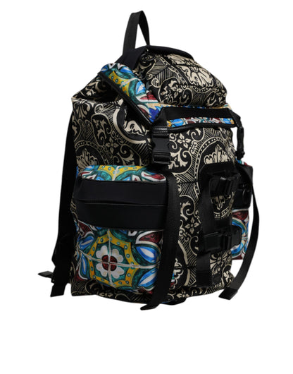 Dolce &amp; Gabbana Rucksack aus Nylon mit mehrfarbigem Maiolika-Print