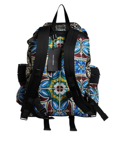 Dolce &amp; Gabbana Rucksack aus Nylon mit mehrfarbigem Maiolika-Print