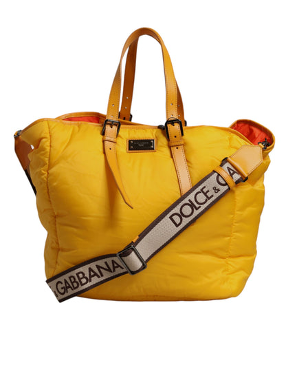 Dolce &amp; Gabbana – Gelb-orangefarbene Nylon-Hand-/Schultertasche mit Logo-Plakette