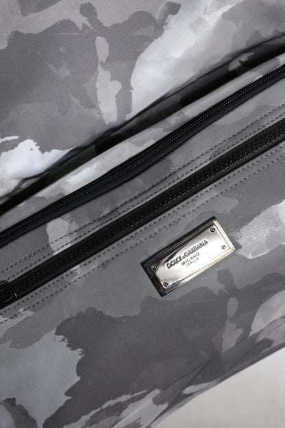 Dolce &amp; Gabbana – Tragetasche aus Baumwolle mit mehreren Fächern in Grau mit Camouflage-Muster