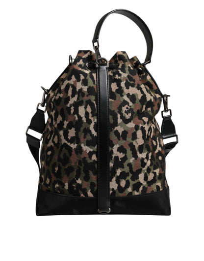 Dolce &amp; Gabbana Mehrfarbige Schultertasche aus Baumwolle mit Leopardenmuster