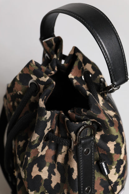 Dolce &amp; Gabbana Mehrfarbige Schultertasche aus Baumwolle mit Leopardenmuster