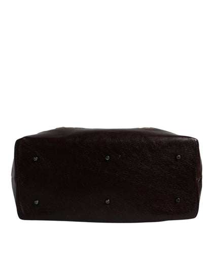 حقيبة سفر دولتشي آند غابانا من الجلد المخملي باللون البيج العنابي بتصميم جاكار